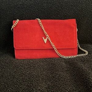 Vibrant Red Suede Crossbody Bag with Chain Strap